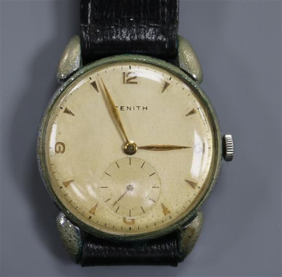 A gentlemans stainless steel Zenith manual wind wrist watch, with subsidiary seconds.